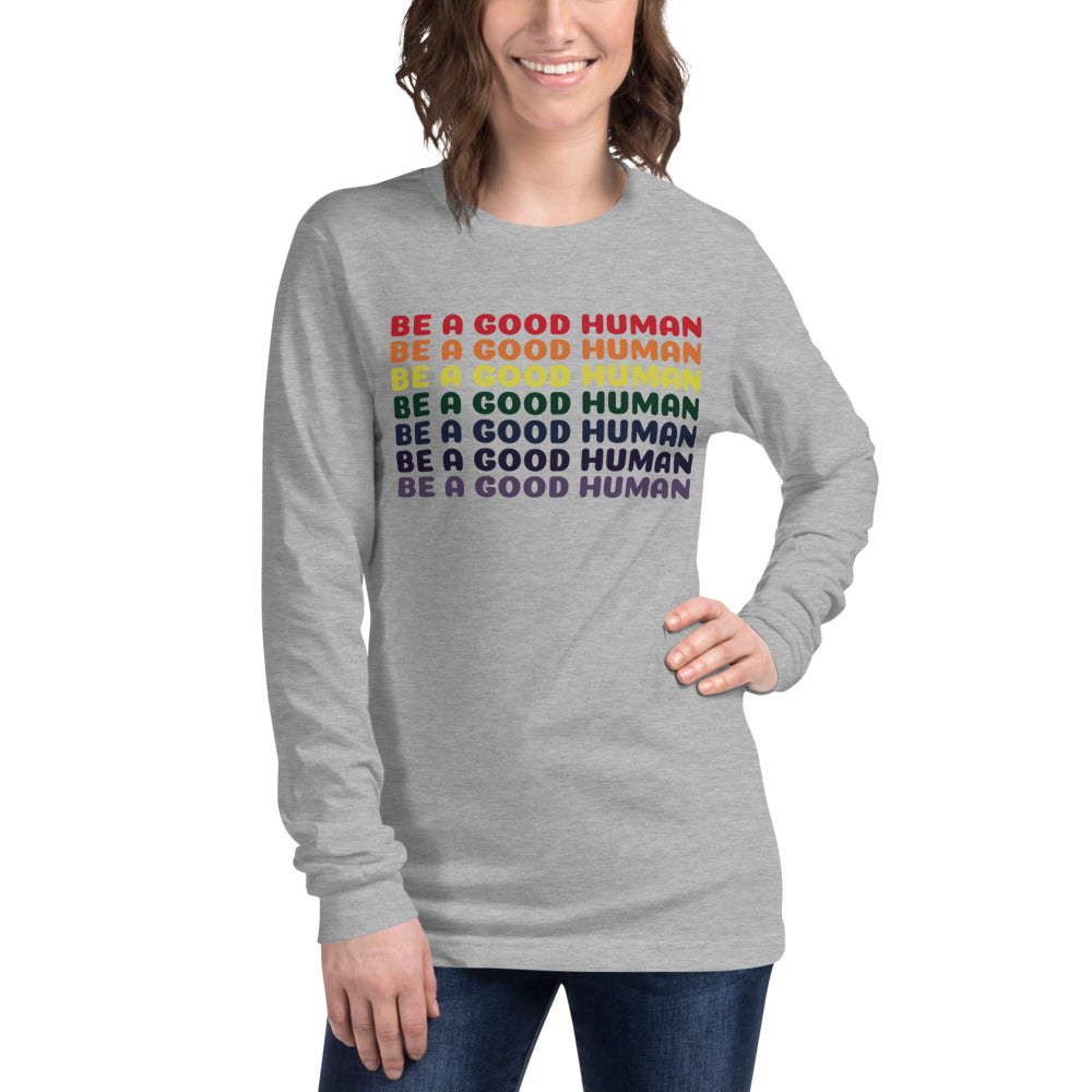 Rainbow Good Human Unisex Long Sleeve T-Shirt - Olive & Auger