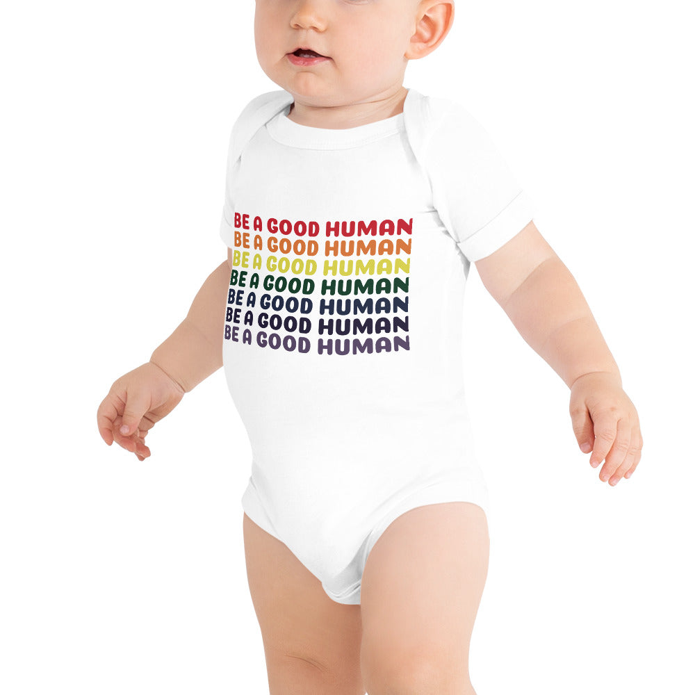 
            
                Load image into Gallery viewer, Rainbow Good Human Baby Onesie - Olive &amp;amp; Auger
            
        