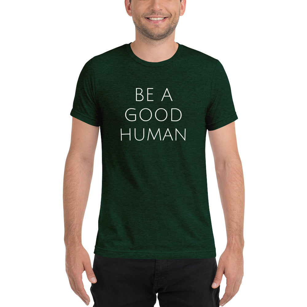 
            
                Load image into Gallery viewer, Be A Good Human Short Sleeve Holiday T-Shirt - Olive &amp;amp; Auger
            
        